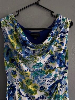 connected apparel Blue Floral Scoop Neck Dress